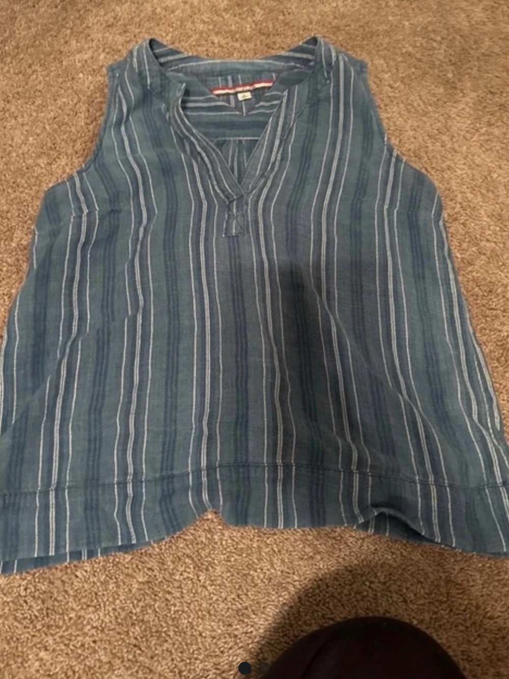Tommy Hilfiger Teal and White Striped V-Neck Tank